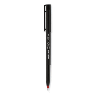 uniball® ONYX Stick Roller Ball Pen, Fine 0.7mm, Red Ink, Black Matte Barrel, Dozen (UBC60144)