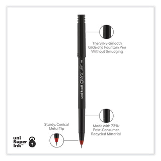 uniball® ONYX Stick Roller Ball Pen, Fine 0.7mm, Red Ink, Black Matte Barrel, Dozen (UBC60144)
