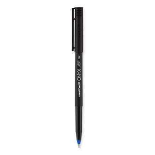 uniball® ONYX Stick Roller Ball Pen, Fine 0.7mm, Blue Ink, Black Matte Barrel, Dozen (UBC60145)