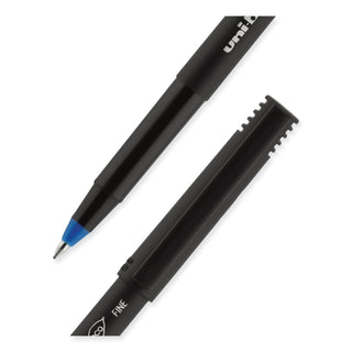 uniball® ONYX Stick Roller Ball Pen, Fine 0.7mm, Blue Ink, Black Matte Barrel, Dozen (UBC60145)