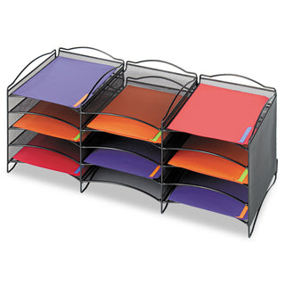 Safco® Onyx Steel Mesh Lliterature Sorter, 12 Compartments, Black (SAF9430BL)