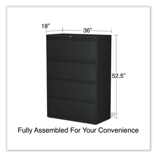 Alera® Lateral File, 4 Legal/Letter-Size File Drawers, Black, 36" x 18" x 52.5" (ALEHLF3654BL)