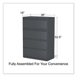 Alera® Lateral File, 4 Legal/Letter/A4/A5-Size File Drawers, Charcoal, 36" x 18" x 52.5" (ALEHLF3654CC)