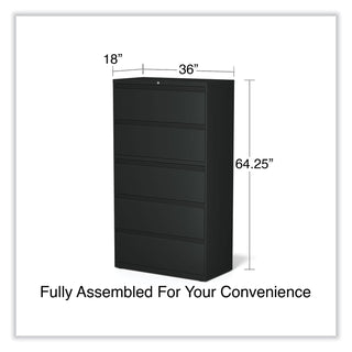 Alera® Lateral File, 5 Legal/Letter/A4/A5-Size File Drawers, Black, 36" x 18" x 64.25" (ALEHLF3667BL)