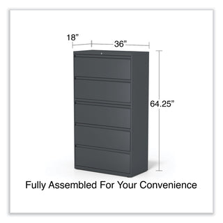 Alera® Lateral File, 5 Legal/Letter/A4/A5-Size File Drawers, Charcoal, 36" x 18" x 64.25" (ALEHLF3667CC)