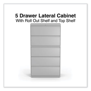 Alera® Lateral File, 5 Legal/Letter/A4/A5-Size File Drawers, Light Gray, 36" x 18" x 64.25" (ALEHLF3667LG)