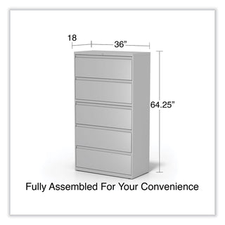 Alera® Lateral File, 5 Legal/Letter/A4/A5-Size File Drawers, Light Gray, 36" x 18" x 64.25" (ALEHLF3667LG)