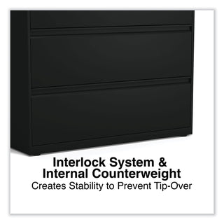 Alera® Lateral File, 3 Legal/Letter/A4/A5-Size File Drawers, Black, 42" x 18" x 39.5" (ALEHLF4241BL)