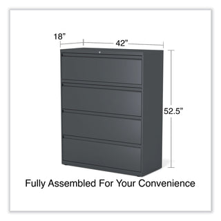 Alera® Lateral File, 4 Legal/Letter/A4/A5-Size File Drawers, Charcoal, 42" x 18" x 52.5" (ALEHLF4254CC)