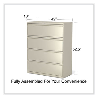 Alera® Lateral File, 4 Legal/Letter-Size File Drawers, Putty, 42" x 18" x 52.5" (ALEHLF4254PY)