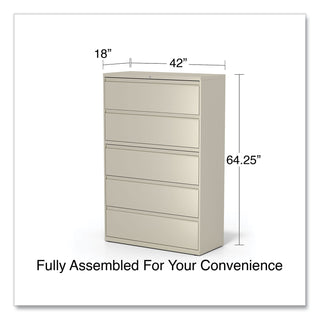 Alera® Lateral File, 5 Legal/Letter/A4/A5-Size File Drawers, Putty, 42" x 18" x 64.25" (ALEHLF4267PY)