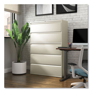 Alera® Lateral File, 5 Legal/Letter/A4/A5-Size File Drawers, Putty, 42" x 18" x 64.25" (ALEHLF4267PY)