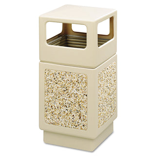 Safco® Square Side-Open Plastic Outdoor Trash Can, 38 Gallon, Beige (SAF9472TN) (SAF9472TN)