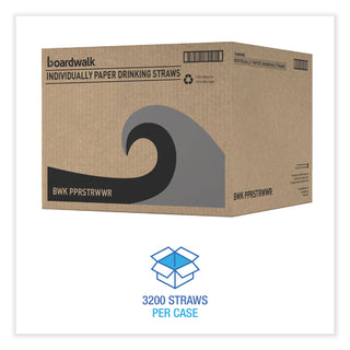 Boardwalk® Individually Wrapped Paper Straws, 7.75" x 0.25", White, 3,200/Carton (BWKPPRSTRWWR)