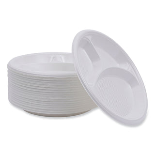 Boardwalk® Hi-Impact Plastic Dinnerware, Plate, 3-Compartment, 10" dia, White, 500/Carton (BWKPLTHIPS10WH3)