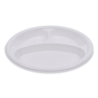 Boardwalk® Hi-Impact Plastic Dinnerware, Plate, 3-Compartment, 10" dia, White, 500/Carton (BWKPLTHIPS10WH3)