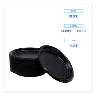 Boardwalk® Hi-Impact Plastic Dinnerware, Plate, 9" dia, Black, 500/Carton (BWKPLTHIPS9BL)