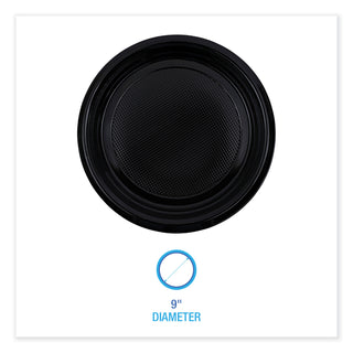 Boardwalk® Hi-Impact Plastic Dinnerware, Plate, 9" dia, Black, 500/Carton (BWKPLTHIPS9BL)