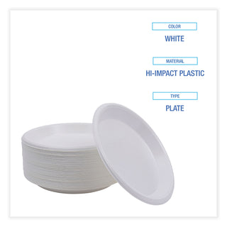Boardwalk® Hi-Impact Plastic Dinnerware, Plate, 10" dia, White, 500/Carton (BWKPLHIPS10WH)