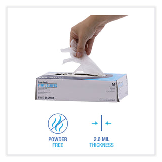 Boardwalk® General Purpose Vinyl Gloves, Powder/Latex-Free, 2.6 mil, Medium, Clear, 100/Box (BWK365MBX)
