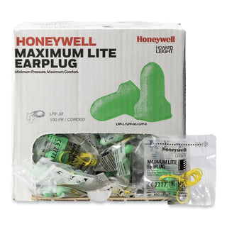 Howard Leight LPF-30 Max Lite Single-Use Earplugs, Corded, 30NRR, Green, 100 Pairs (RTSLPF30)
