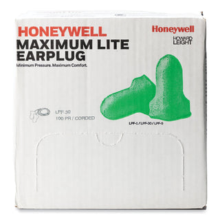 Howard Leight LPF-30 Max Lite Single-Use Earplugs, Corded, 30NRR, Green, 100 Pairs (RTSLPF30)