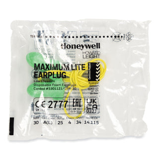 Howard Leight LPF-30 Max Lite Single-Use Earplugs, Corded, 30NRR, Green, 100 Pairs (RTSLPF30)