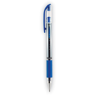 uniball® Signo GRIP Stick Gel Pen, Medium 0.7mm, Blue Ink, Silver/Blue Barrel, Dozen (UBC65451)