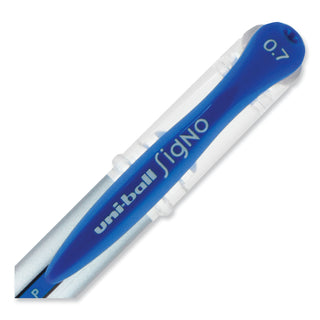 uniball® Signo GRIP Stick Gel Pen, Medium 0.7mm, Blue Ink, Silver/Blue Barrel, Dozen (UBC65451)
