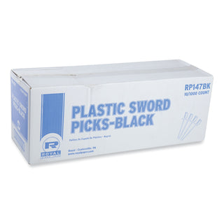 AmerCareRoyal® Sword Picks, Plastic, 6", Black, 1,000/Box, 10 Boxes/Carton (RPPRP147BK)