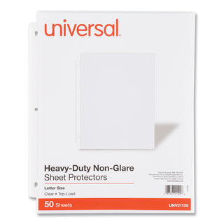 Universal® Top-Load Poly Sheet Protectors, Heavy Gauge, Nonglare, Clear 50/Pack (UNV21129)