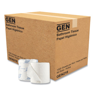 GEN Standard Bath Tissue, Septic Safe, 1-Ply, White, 1,000 Sheets/Roll, 96 Wrapped Rolls/Carton (GEN218)