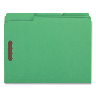 Universal® Deluxe Reinforced Top Tab Fastener Folders, 0.75" Expansion, 2 Fasteners, Letter Size, Green Exterior, 50/Box (UNV13522)