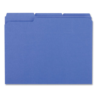 Universal® Reinforced Top-Tab File Folders, 1/3-Cut Tabs: Assorted, Letter Size, 1" Expansion, Blue, 100/Box (UNV16161)