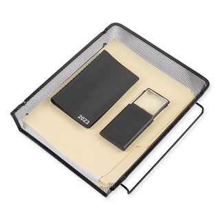 Universal® Deluxe Mesh Stacking Side Load Tray, 1 Section, Legal Size Files, 17" x 10.88" x 2.5", Black (UNV20012)