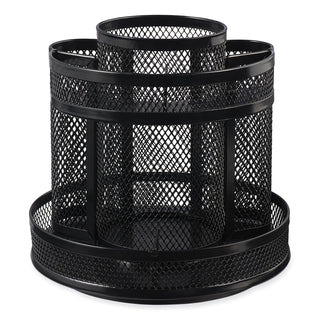 Universal® Metal Mesh Rotating Desktop Organizer, 8 Compartments, Metal Mesh, 6.5" Diameter x 6.13"h, Black (UNV20022)