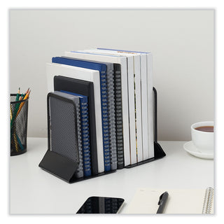 Universal® Metal Mesh Bookends, Nonskid, 5.38 x 5.38 x 6.75, Black, 1 Pair (UNV20025)