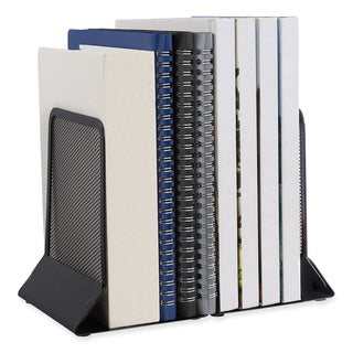 Universal® Metal Mesh Bookends, Nonskid, 5.38 x 5.38 x 6.75, Black, 1 Pair (UNV20025)