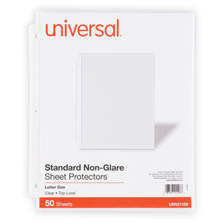 Universal® Top-Load Poly Sheet Protectors, Std Gauge, Nonglare, Clear, 50/Pack (UNV21126)