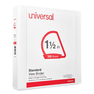 Universal® Slant D-Ring View Binder, 3 Rings, 1.5" Capacity, 11 x 8.5, White (UNV20744)