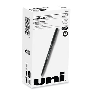 uniball® ONYX Stick Roller Ball Pen, Micro 0.5mm, Black Ink, Black Matte Barrel, Dozen (UBC60040)