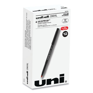 uniball® ONYX Stick Roller Ball Pen, Fine 0.7mm, Red Ink, Black Matte Barrel, Dozen (UBC60144)