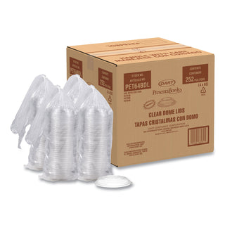 Dart® PresentaBowls Lids, Clear, Fits 24-64 oz Bowls, 7.3" Diameter x 1.1"hj, Plastic, 252/Carton (DCCPET64BDL)