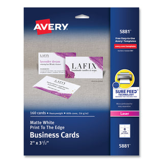 Avery® Print-to-the-Edge Microperforated Business Cards with Sure Feed Technology, Color Laser, 2 x 3.5, Wht, 160/Pk (AVE5881)