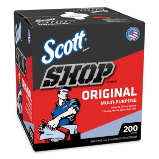 Scott® Shop Towels Original (75190), Blue, Pop-Up Dispenser Box, 200 Towels/Box, 8 Boxes/Case, 1,600 Towels/Case (KCC75190)