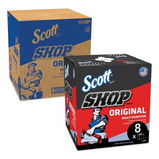 Scott® Shop Towels Original (75190), Blue, Pop-Up Dispenser Box, 200 Towels/Box, 8 Boxes/Case, 1,600 Towels/Case (KCC75190)