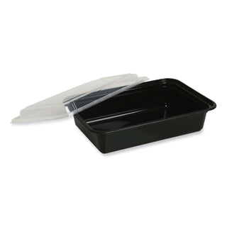 GEN Food Container, 38 oz, 8.81 x 6.02 x 2.48, Black/Clear, Plastic, 150/Carton (GENTORECT38)