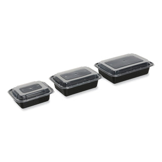 GEN Food Container, 38 oz, 8.81 x 6.02 x 2.48, Black/Clear, Plastic, 150/Carton (GENTORECT38)