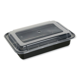 GEN Food Container, 38 oz, 8.81 x 6.02 x 2.48, Black/Clear, Plastic, 150/Carton (GENTORECT38)