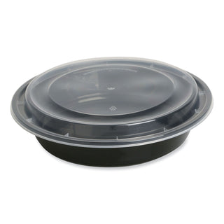 GEN Food Container, 48 oz, 8.85 x 8.85 x 2.24, Black/Clear, Plastic, 150/Carton (GENTORND48)